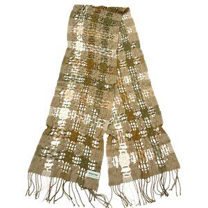 Suantrai Ireland Women's Wrap Scarf Pure New Wool Green Cream Open Weave Fringe
